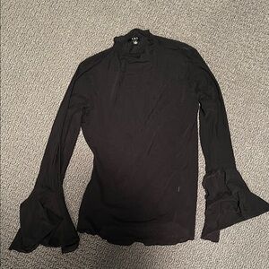 Chic Sheer Black Ruffled Sleeve Blouse